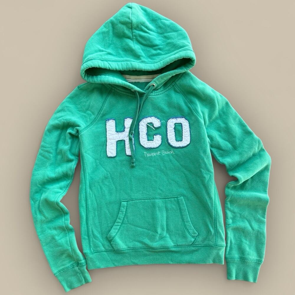 HOLLISTER WOMENS Pullover HOODIE SWEATSHIRT green MEDIUM Y2K 00s 10s Slim Fit